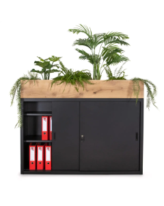 Armario de puertas correderas negro con macetero