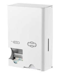 Dispenser de toallas y tampones pequeña de acero inoxidable blanco