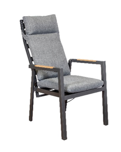 Silla de jardín ajustable Akelei con reposabrazos de polywood y cojín