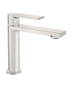 Grifo de lavabo con salida fija plana redonda, acero inoxidable pulido