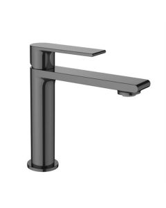 Grifo de lavabo con salida fija plana redonda, gunmetal claro