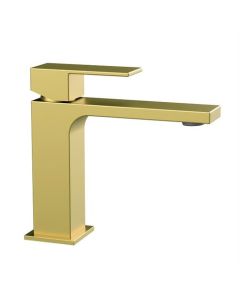 Grifo de lavabo con salida plana fija, oro pulido