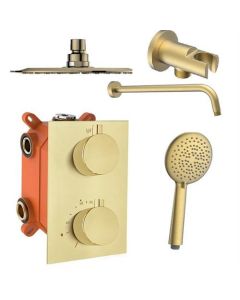 BP empotrado set de ducha de lluvia dorado cepillado, ducha de mano