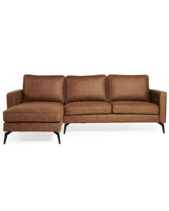 Sofá esquineros Lindsey de microcuero color cognac con lado izquierdo