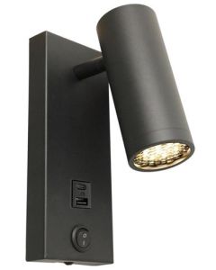 Lámpara de pared con conexión USB - negro - incluye LED 3 W