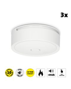Detector de humo inalámbrico conectable 10 años 3-pack Blanco