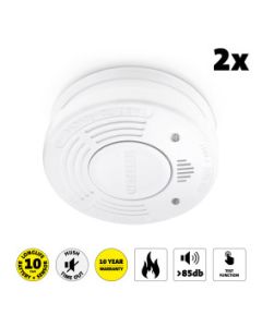 Detector de humo con batería de 10 años, paquete de 2, blanco