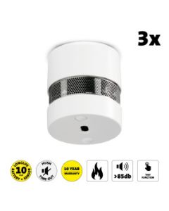 Mini detector de humo con batería de 10 años 3-pack Blanco